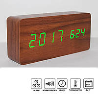 Часы настольные электронные светодиодные VST-862 Коричневые led часы деревянные c термометром (TO)