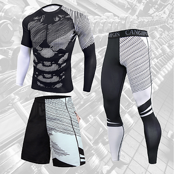 Компресійний комплект, білий костюм 3в1 для фітнесу, ММА, спорту комплект для тренувань