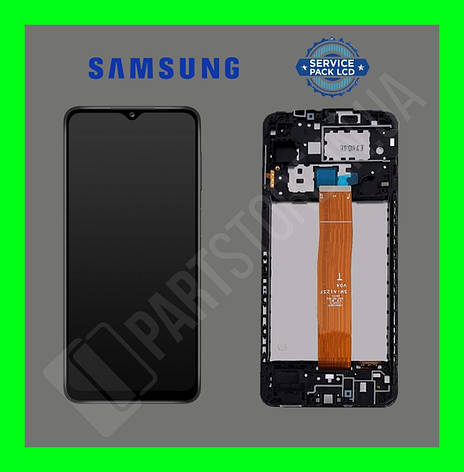 Дисплей Samsung A127 Black A12 2021 (GH82-26485A) сервісний оригінал у зборі з рамкою, фото 2