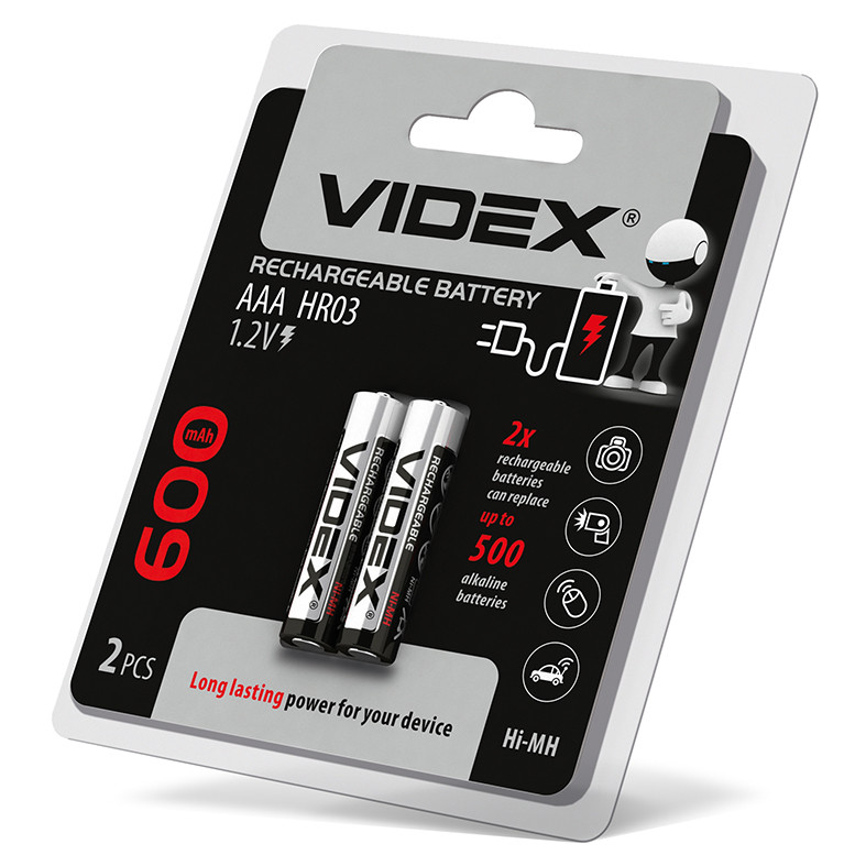 Акумулятори Videx, HR03, AAA, 600mAh, double blister/2шт