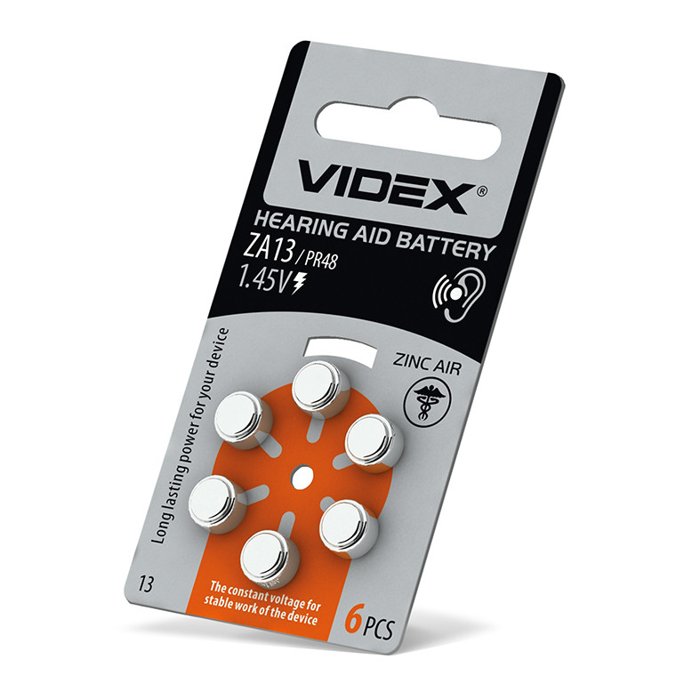 Батарейка повітряно цинкова Videx, ZA13, PR48, BLISTER 6
