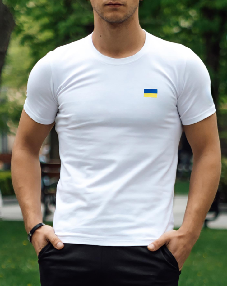 Молодіжна якісна футболка чоловіча біла для повсякденного носіння патріотична, фото 1