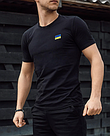 Якісна стильна повсякденна чоловіча футболка бавовна чорна з українською символікою
