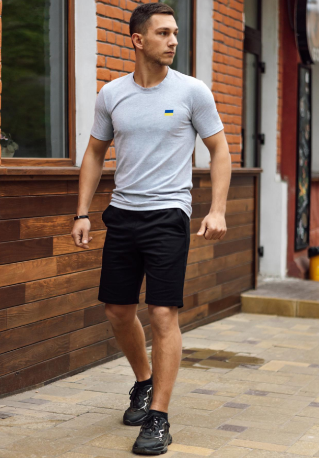 Модна молодіжна сіра стильна чоловіча футболка для повсякденного носіння з бавовни з прапором, фото 1