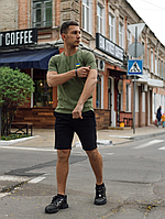 Молодіжна футболка хакі для патріотичних хлопців з українською символікою з бавовни