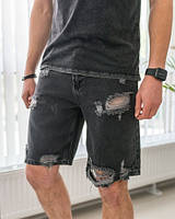 Шорти чоловічі джинсові чорні по коліно  бриджі літні (бавовна) темні повсякденні стильні