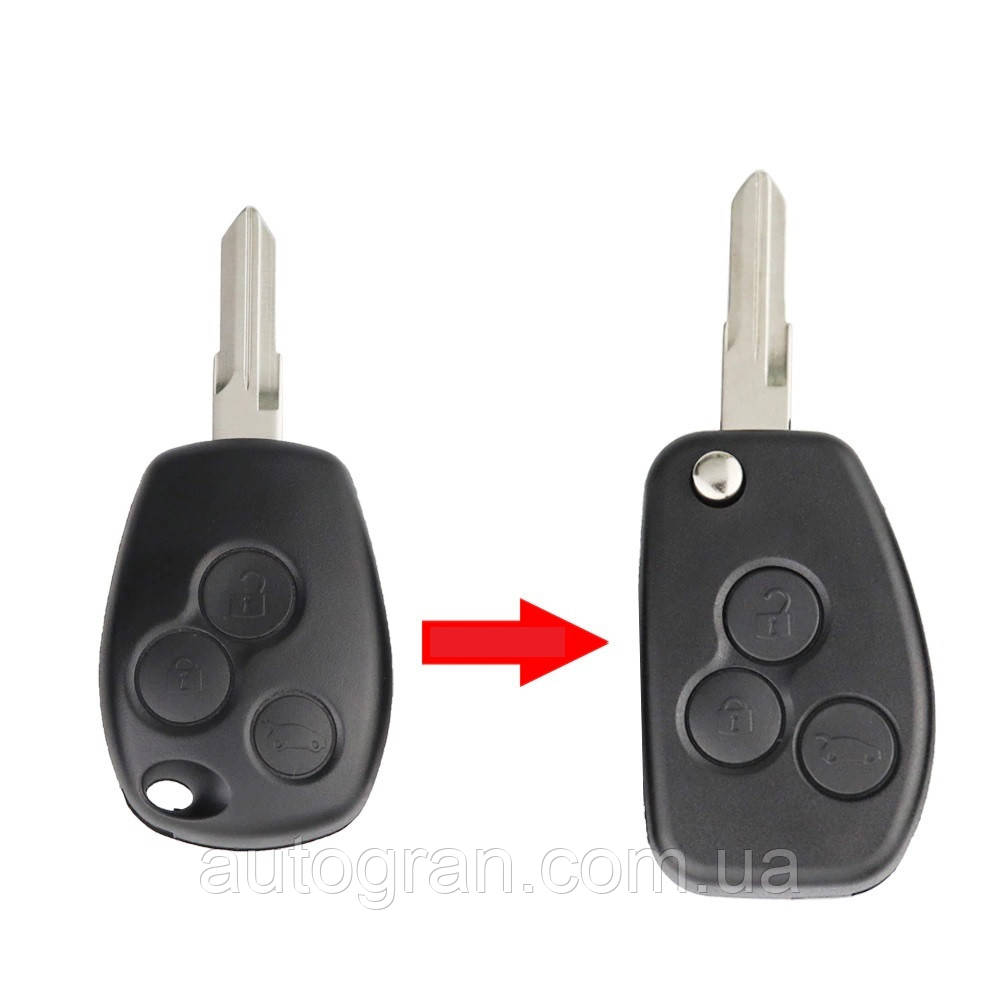 Ключ викидний Renault Dacia Logan Duster Sandero 3 кнопки лезо VAC102, фото 1