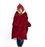 Плед Huggle с капюшоном Ultra Plush Blanket Hoodie Красный, Эксклюзивный