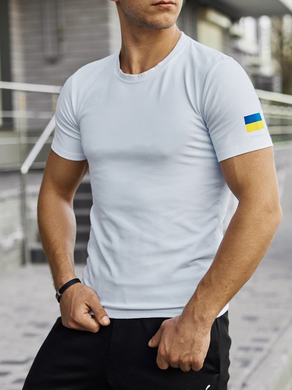 Модна чоловіча патріотична футболка для повсякденного носіння з прапором з бавовни біла, фото 1