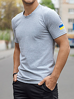 Красива молодіжна футболка для хлопців з принтом прапора для повсякденного носіння сіра з бавовни.