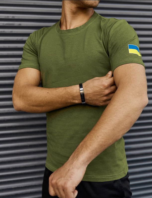 Молодіжна якісна зелена чоловіча футболка з бавовни з прапором для повсякденного носіння, фото 1