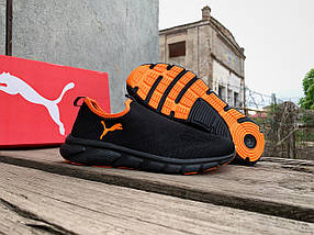 Чоловічі літні кросівки мокасини дихаючі Puma Black Orange чорні з помаранчевим