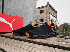 Чоловічі літні кросівки мокасини дихаючі Puma Black Orange чорні з помаранчевим, фото 3