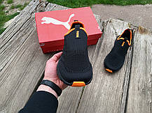 Чоловічі літні кросівки мокасини дихаючі Puma Black Orange чорні з помаранчевим, фото 5