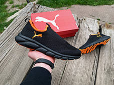 Чоловічі літні кросівки мокасини дихаючі Puma Black Orange чорні з помаранчевим, фото 4