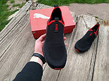 Чоловічі літні кросівки мокасини дихаючі Puma Black Red чорні з червоним, фото 5