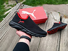 Чоловічі літні кросівки мокасини дихаючі Puma Black Red чорні з червоним, фото 4