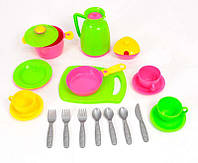 Набор посуды №3 1783 (12) "Technok Toys" кастрюля, сковородка, крышка, сахарница, кофейник, чайный сервиз,
