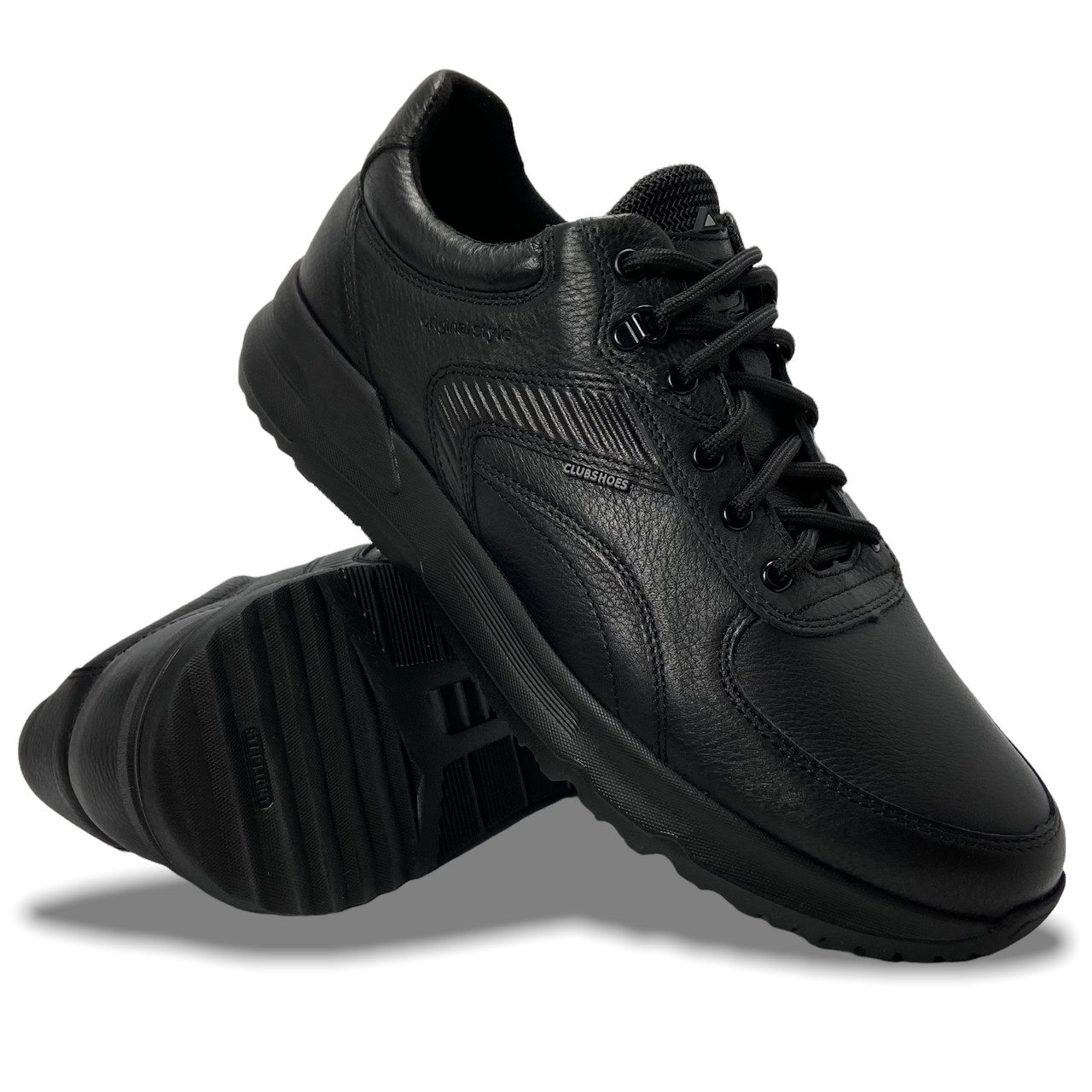 Чоловічі весняні кросівки Clubshoes чорні шкіряні зі шнурівкою осінь/весна демі 218чер