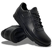 Мужские весенние кроссовки Clubshoes черные кожаные с шнуровкой осень/весна деми 242чер