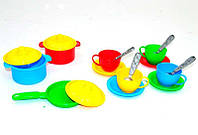 "Маринка 1" 0687 (24) "Technok Toys" 2 кастрюли, сковородка, 3 крышки, 4 чайных сервиза, в кульке