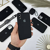 Силіконовий чохол для iPhone X/Xs з мікрофіброю, закритим низом. Чорний (18)