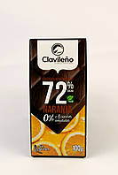 Черный шоколад c апельсином без глютена и сахара Clavileno y naranja 72% cacao, 100гр (Испания)