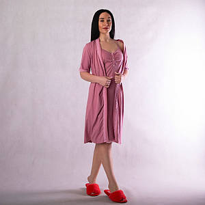 Комплект ночная с халатом "Мереживо" РІЗНІ КОЛЬОРИ р. 42-50