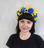 Український традиційний обруч з соняхів і волошок зі стрічками., фото 5