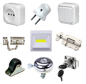 Набор Заготовок для Бизиборда "Основные Детали из Металла и Пластика" 9в1 + Все Крепления розетка вилка выключ Набор Металл/Пластик 9в1