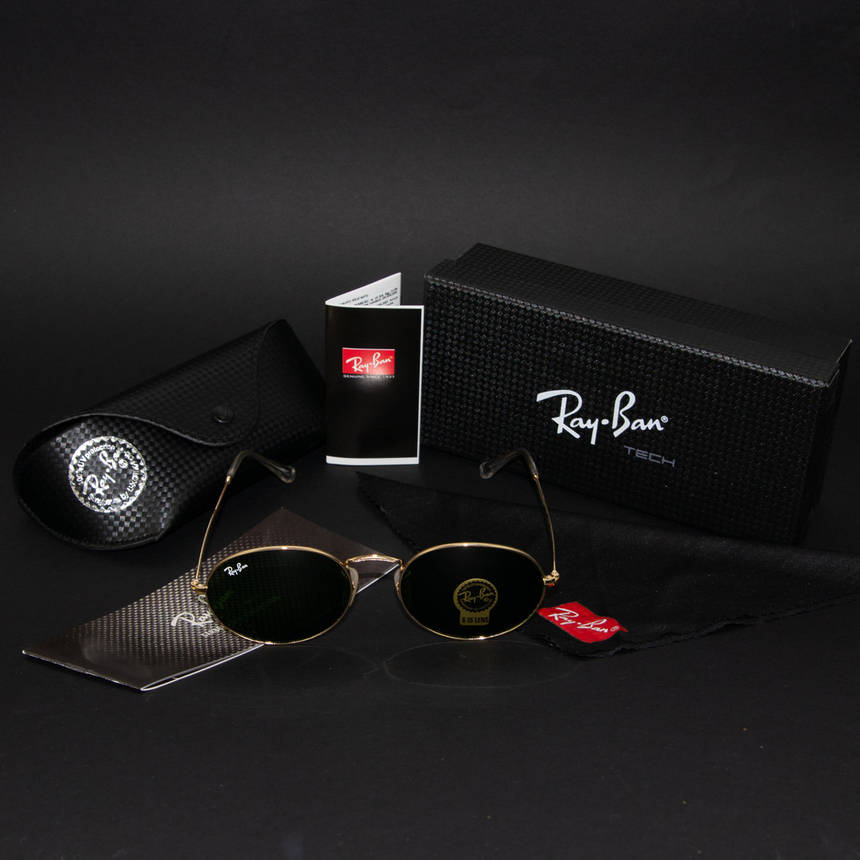 Сонцезахисні окуляри RAY BAN Oval Carbon Series (арт. RB3547/2) золотисті з зеленим склом, фото 1