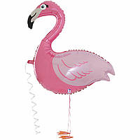 Фольгированный большой воздушный шар-ходячка Grabo розовый Фламинго, 38" 99 см