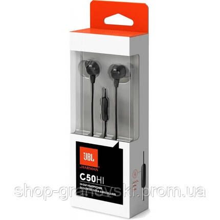 Якісні оригінальні стерео навушники JBL C50HI Чорний, фото 2