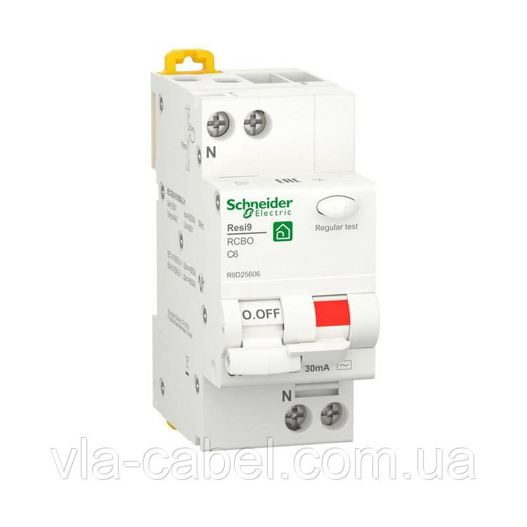 Дифавтомат RESI9 Schneider Electric 6 A, 1P+N, крива C, 30мА, тип AC, 6кА
