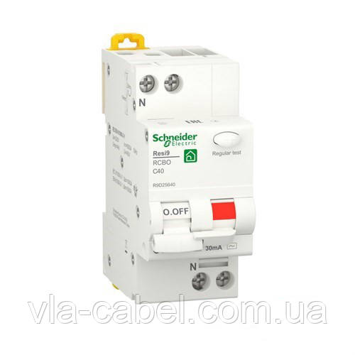 Дифавтомат RESI9 Schneider Electric 40 A, 1P+N, крива C, 30мА, тип AC, 6кА