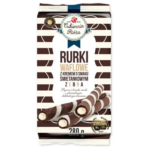 Вафельні Трубочки з вершковим кремом Rurki Waflowe Zebra Cukiernia Roza Цукерниця Троянда 280 г Польща
