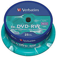 Диск DVD Verbatim 4.7Gb 4x CakeBox 25 шт silver (43639)