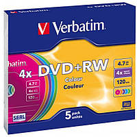 Диск DVD Verbatim 4.7Gb 4x SlimCase 5 шт Color (43297)