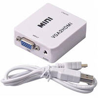 Конвертер MINI, VGA в HDMI (гн.VGA+гн.3,5м (IN)- гн.HDMI (OUT)