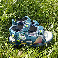 Босоніжки хлопчик відкритий носок сині з салатовим 2 липучки WH5993-3