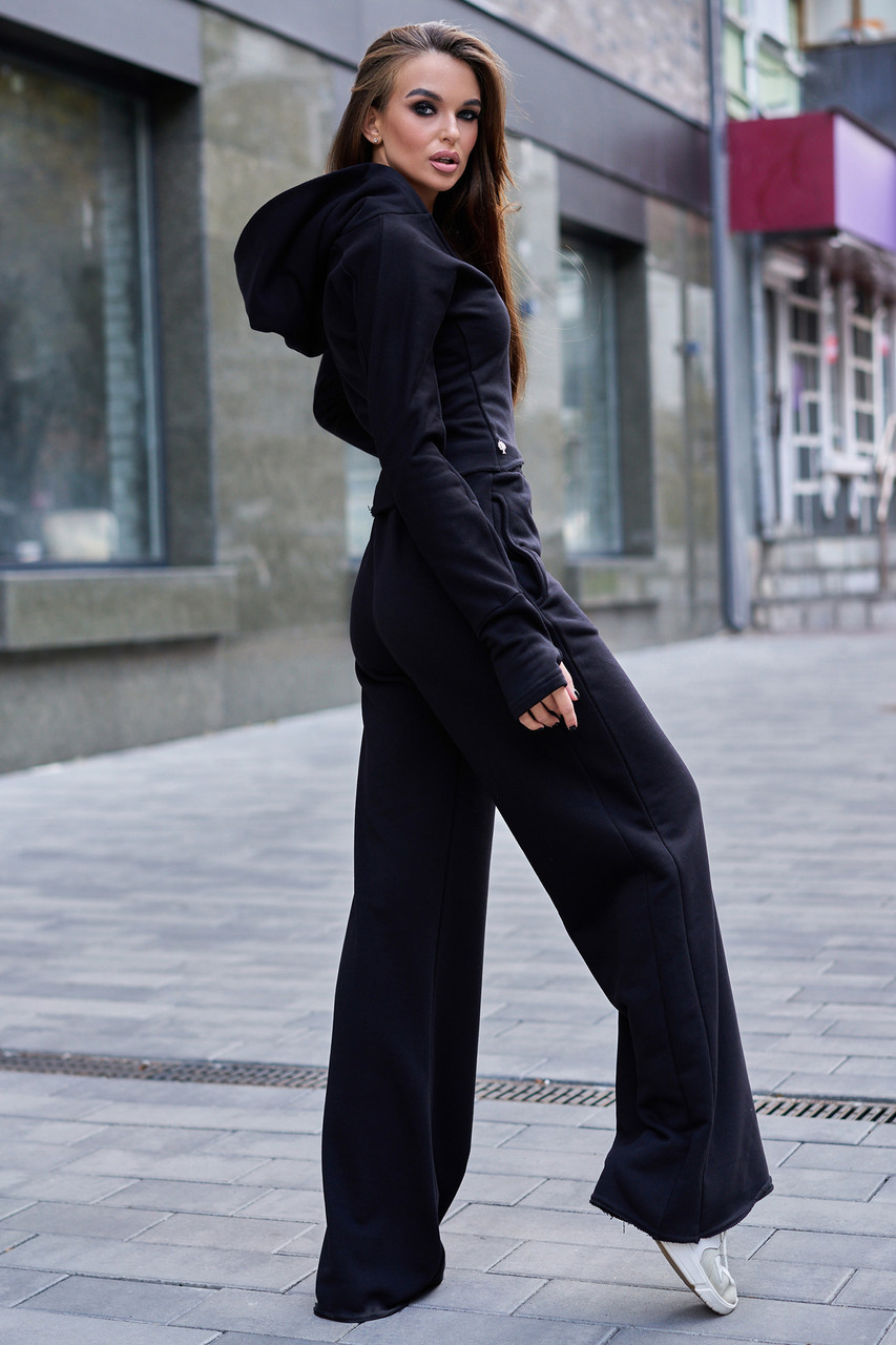 Молодіжний жіночий брючний костюм з кюлотами Борнео чорний 42 44 46 48 розміри