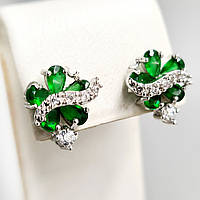 Сережки-гвоздики ХР. Родій. Камені: білий та зелений циркон. Довжина: 13 мм. Ширина: 10 мм.