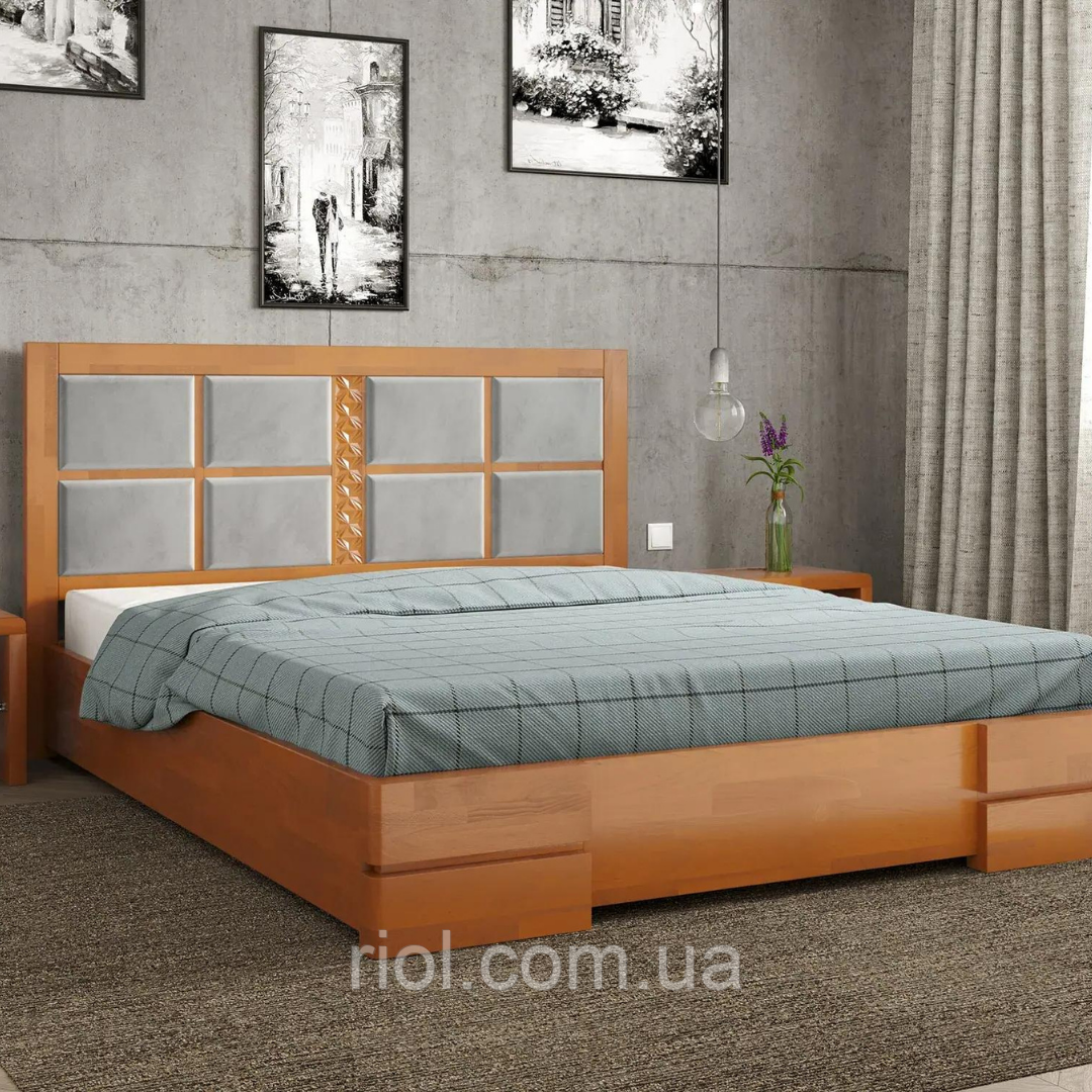 Ліжко дерев'яне двоспальне Кардинал ІІ з підйомним механізмом, фото 1