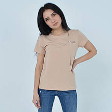 Стильна бежева жіноча футболка з мінімалістичним логотипом, стрейч-котон, Узбекистан Samo™