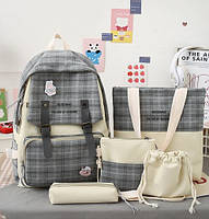 Шкільний підлітковий рюкзак, Набір 5в1 шкільний рюкзак, шоппер, пенал, клатч, сумочка-мішок для дівчинки