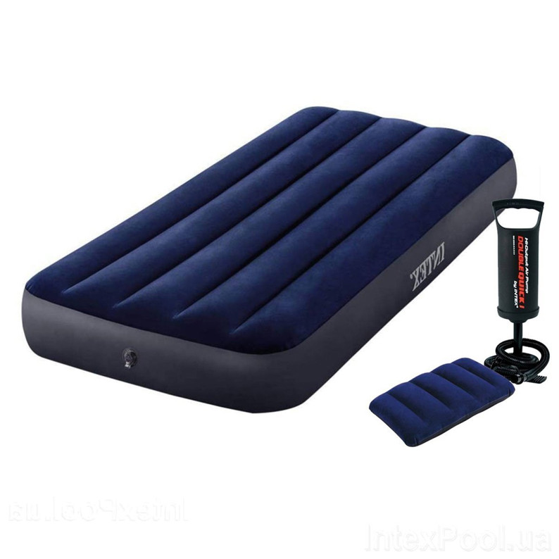Надувний матрац Intex 64756-2, 76x191x25cм, з подушкою, насосом