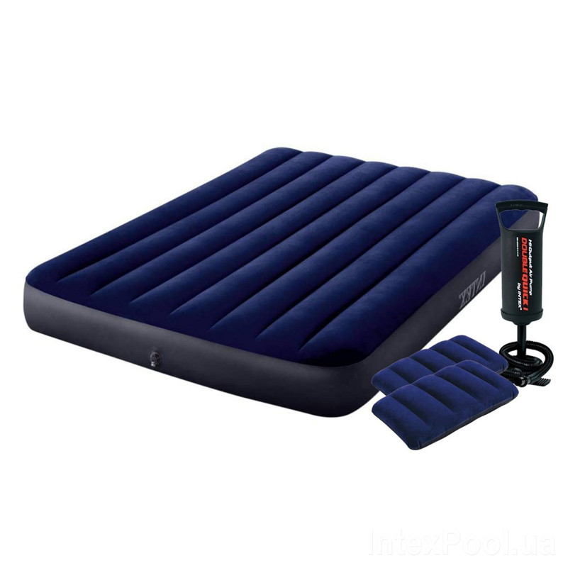 Надувний матрац Intex 64758-2, 137x191x25 см, з двома подушками, насосом