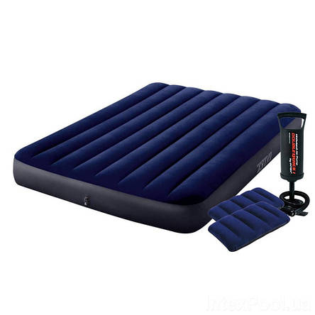 Надувний матрац Intex 64758-2, 137x191x25 см, з двома подушками, насосом, фото 1