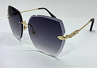 Женские солнцезащитные очки безоправные льдинки с тонкими скобками и линзами градиент Серый