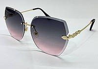 Женские солнцезащитные очки безоправные льдинки с тонкими скобками и линзами градиент Серо-розовый